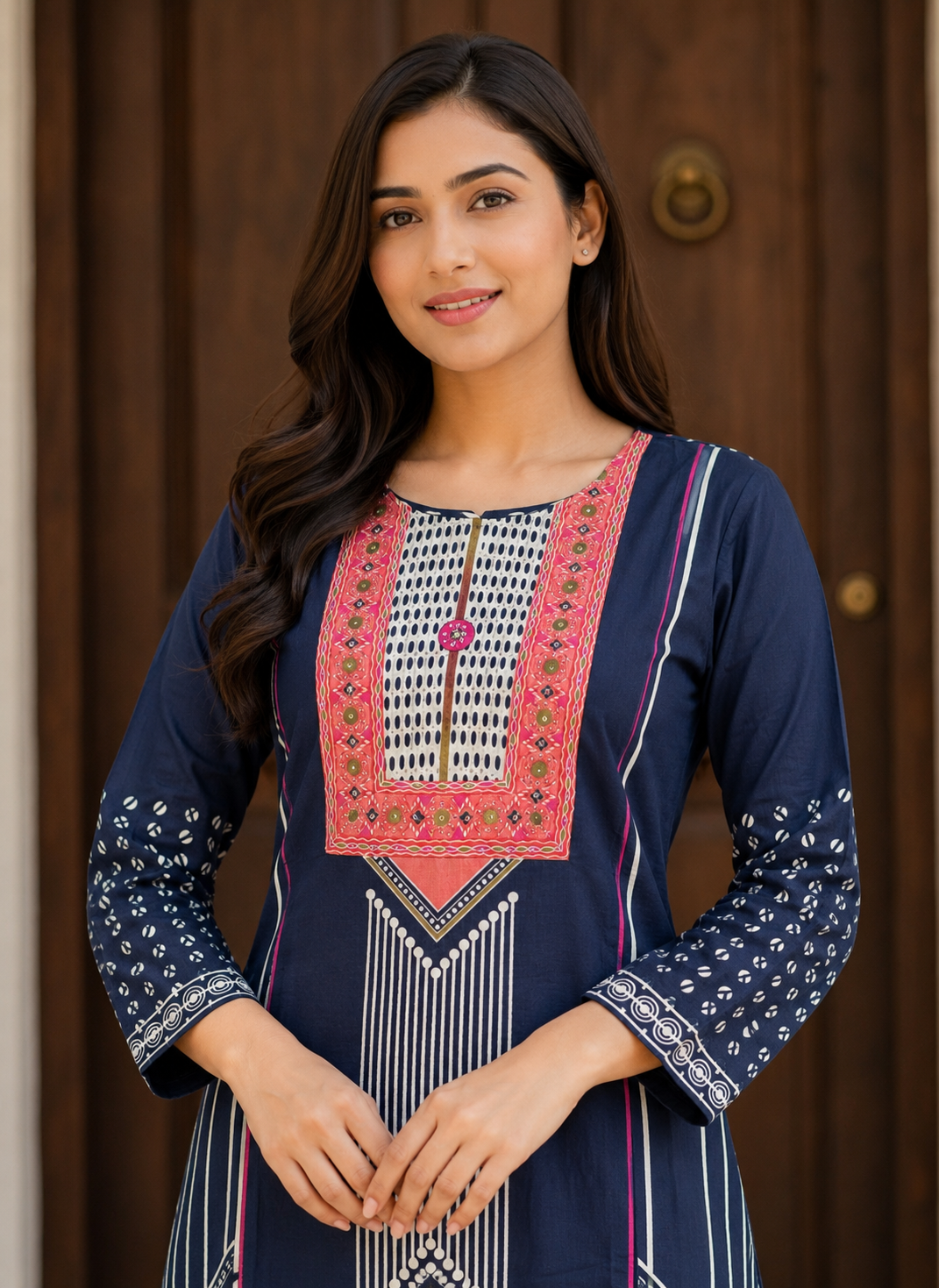 Navy Blue Printed Kurta Set with Dupatta & Pant