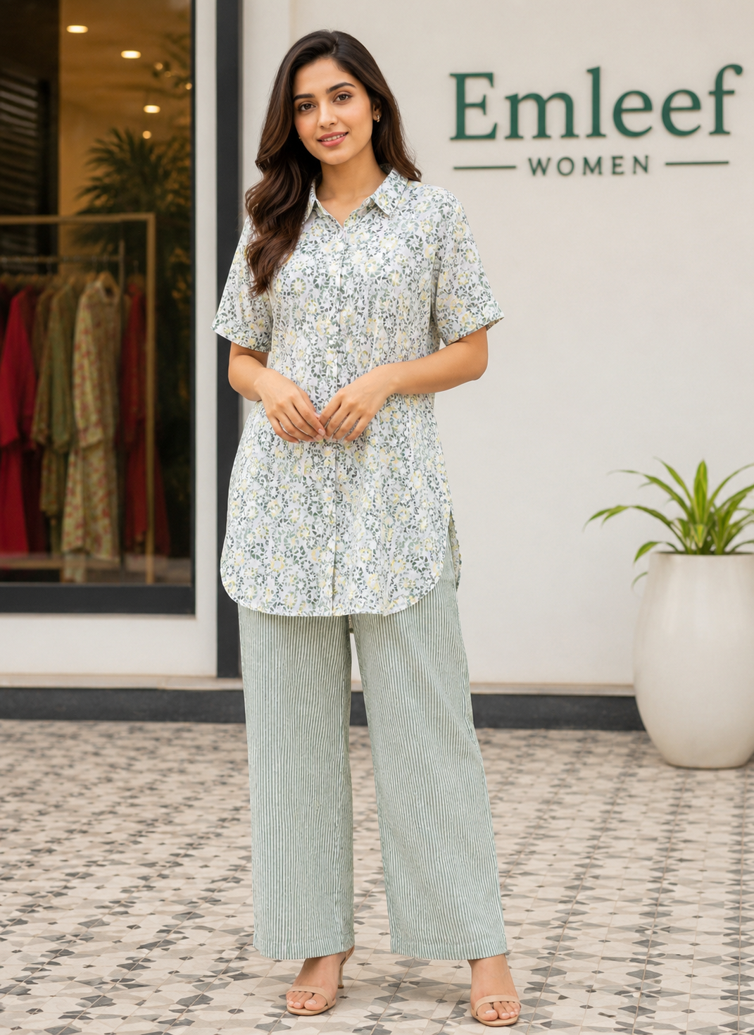 Sage Green Printed Shirt Co-Ord Set