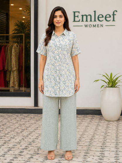 Sage Green Printed Shirt Co-Ord Set