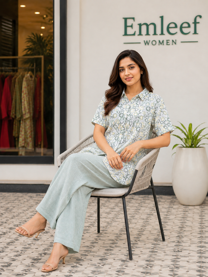 Sage Green Printed Shirt Co-Ord Set