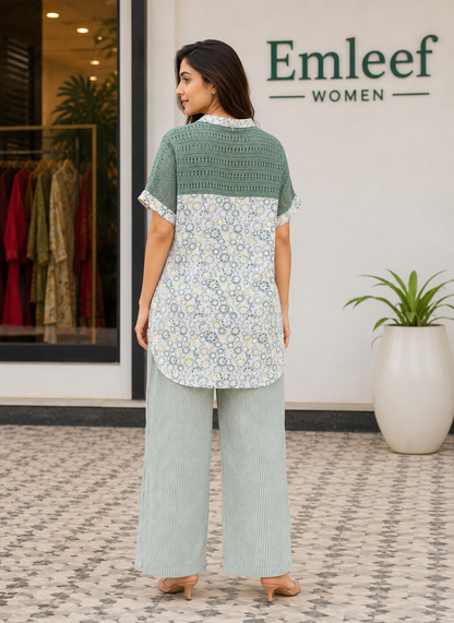 Sage Green Printed Shirt Co-Ord Set