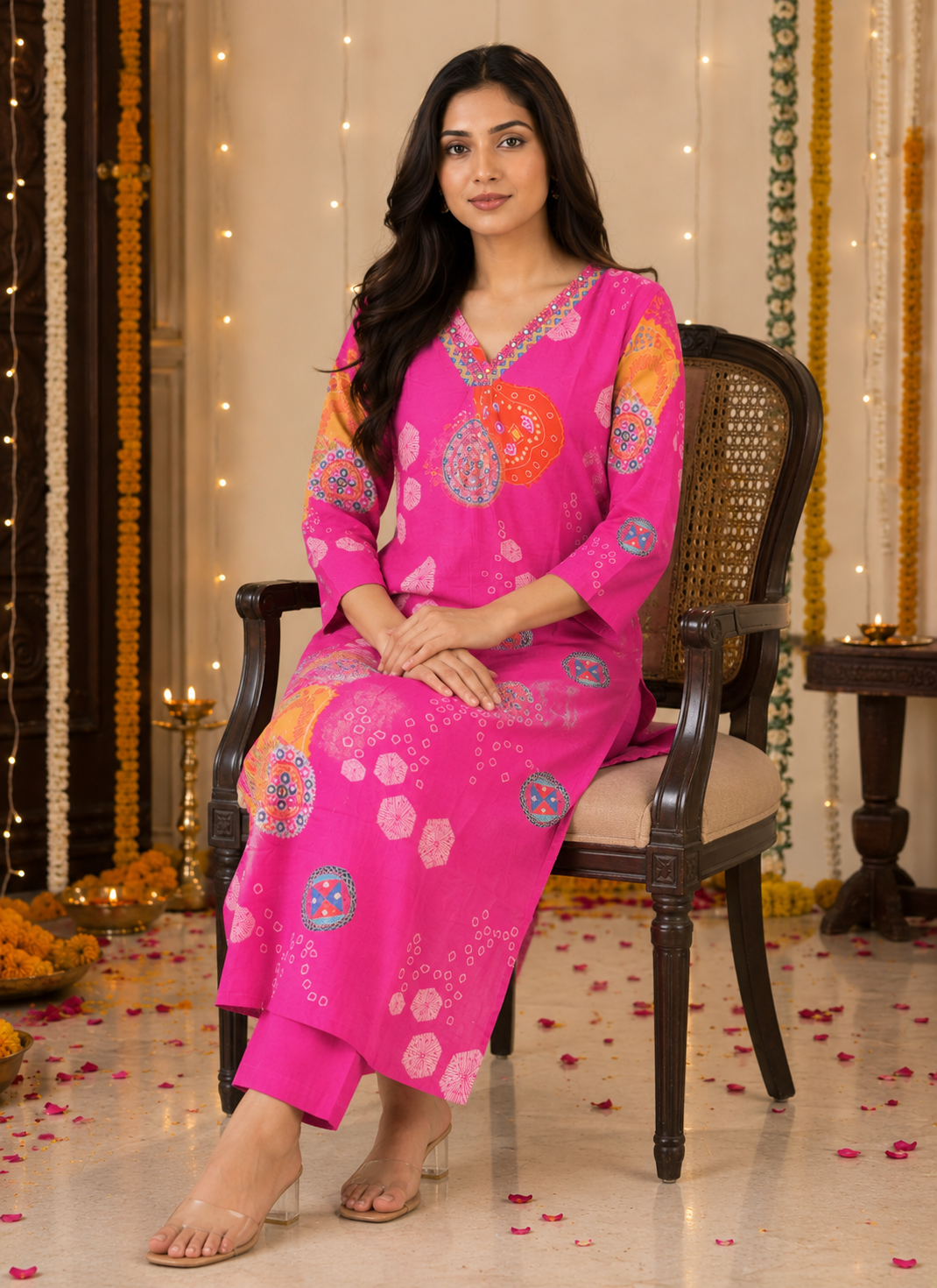Rani Pink Premium Printed Straight Co-Ord Set