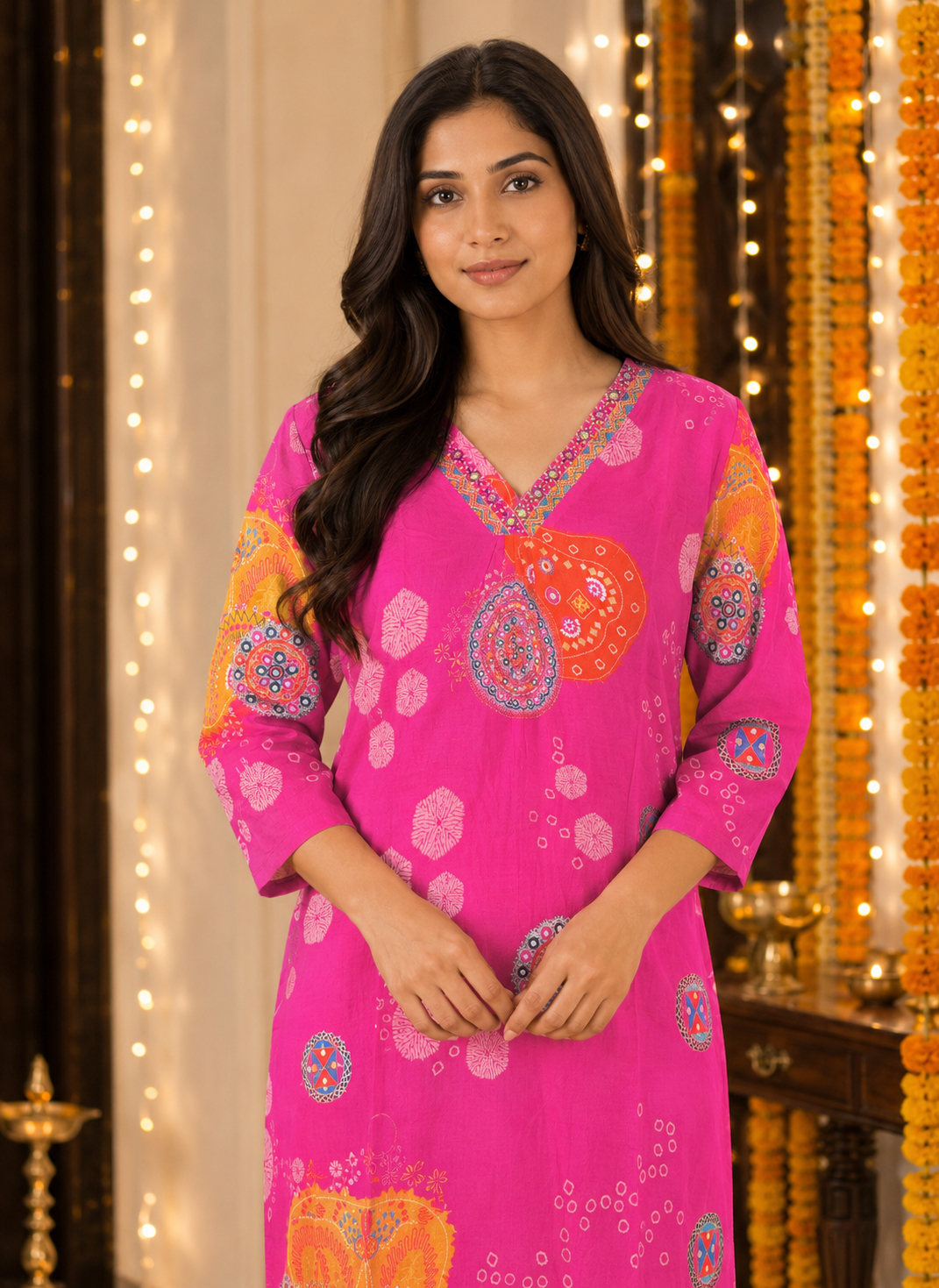 Rani Pink Premium Printed Straight Co-Ord Set