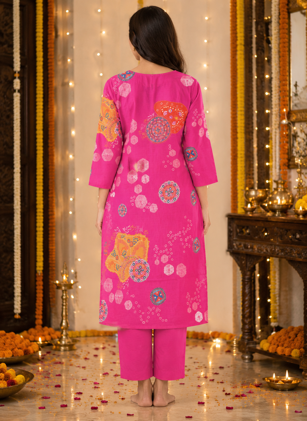 Rani Pink Premium Printed Straight Co-Ord Set