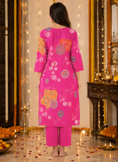 Rani Pink Premium Printed Straight Co-Ord Set