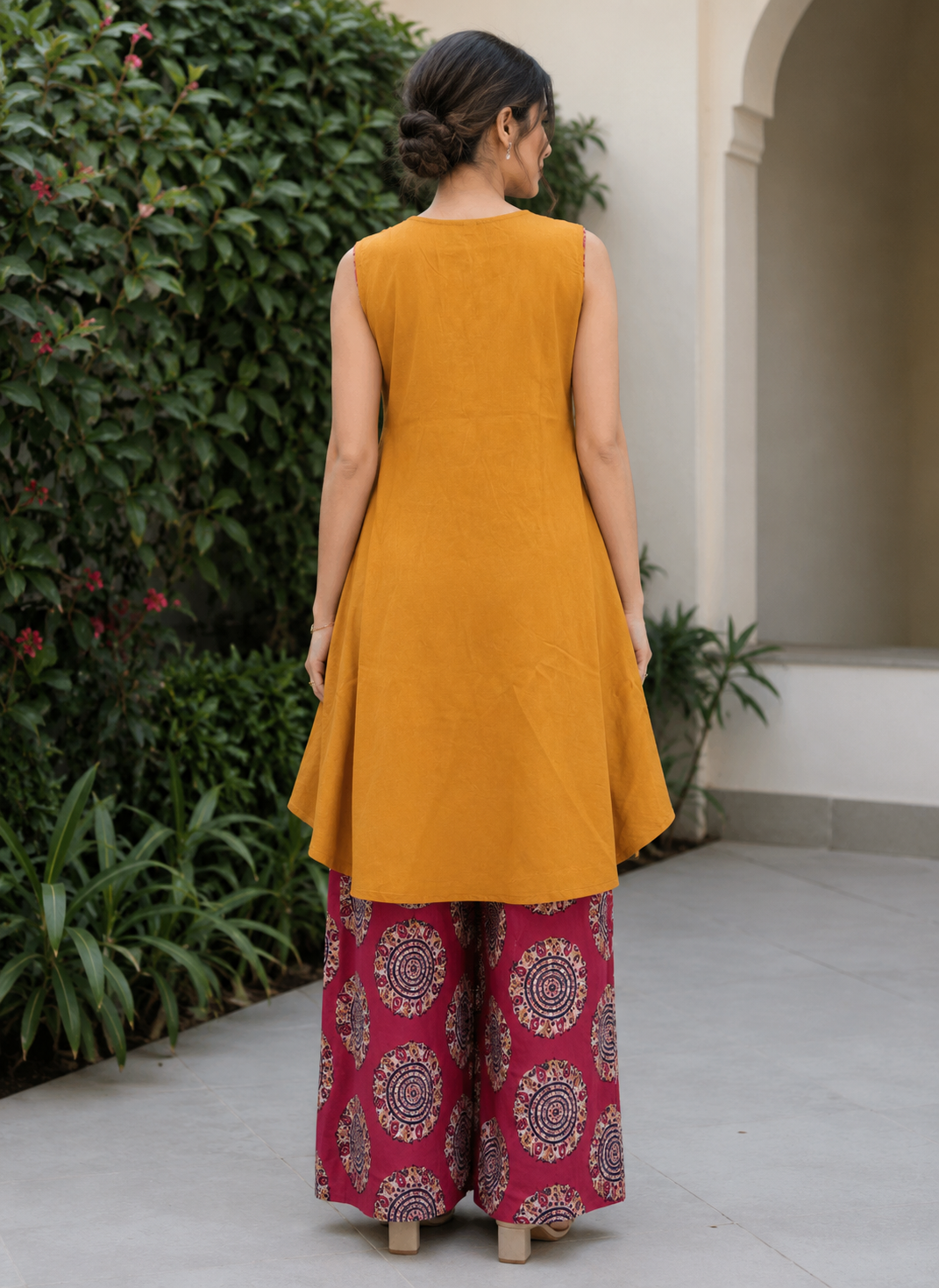 Mustard Yellow Printed Cotton Co-Ord Set for Women