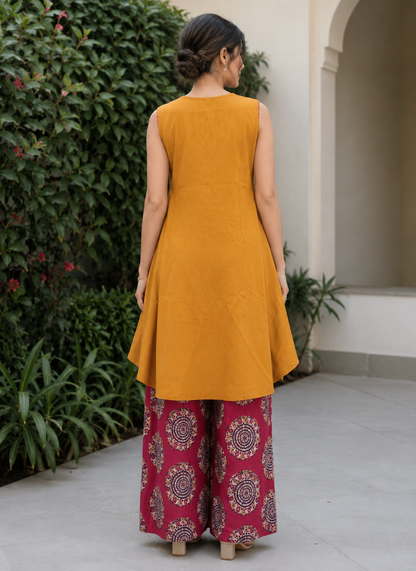 Mustard Yellow Printed Cotton Co-Ord Set for Women