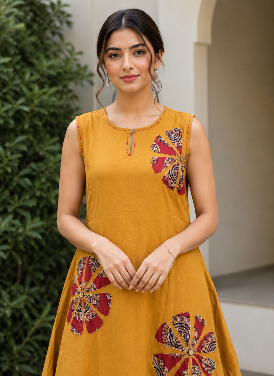 Mustard Yellow Printed Cotton Co-Ord Set for Women
