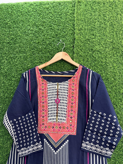 Navy Blue Printed Kurta Set with Dupatta & Pant