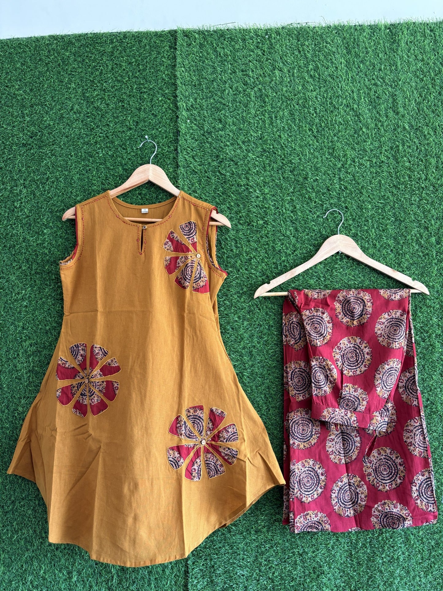 Mustard Yellow Printed Cotton Co-Ord Set for Women