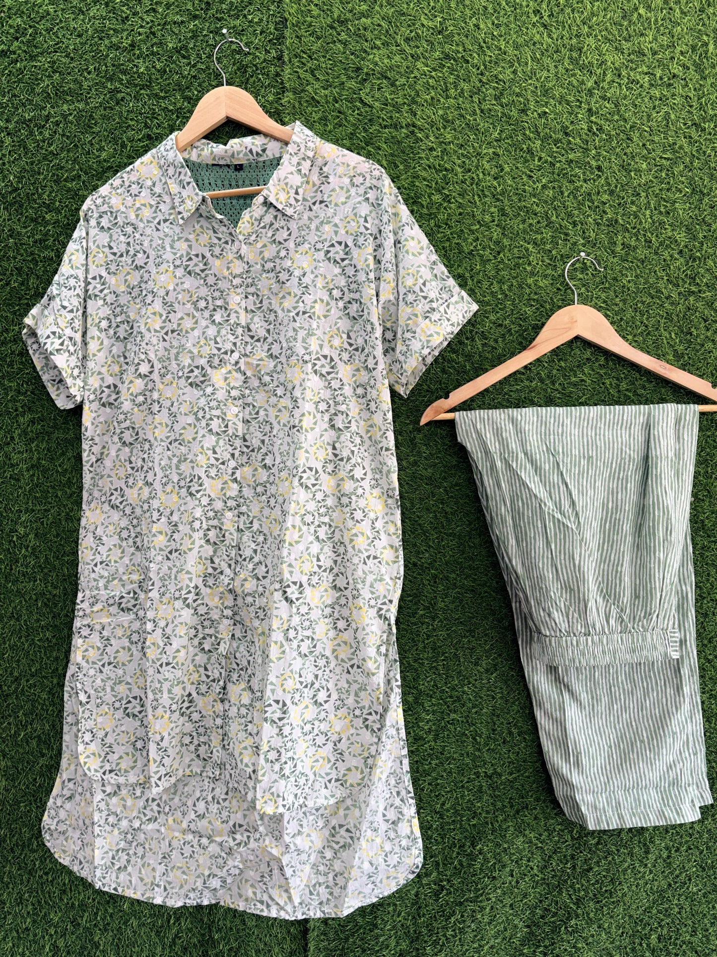 Sage Green Printed Shirt Co-Ord Set