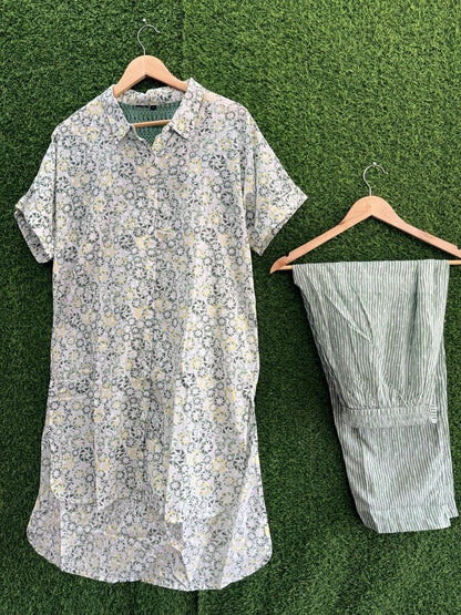 Sage Green Printed Shirt Co-Ord Set
