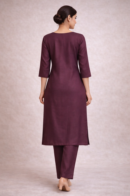Wine Purple Co-Ord Set for Women – Minimal Plain Work Outfit