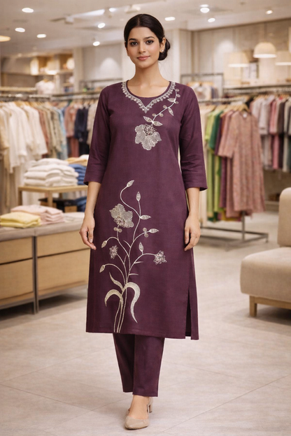 Wine Purple Co-Ord Set for Women – Minimal Plain Work Outfit