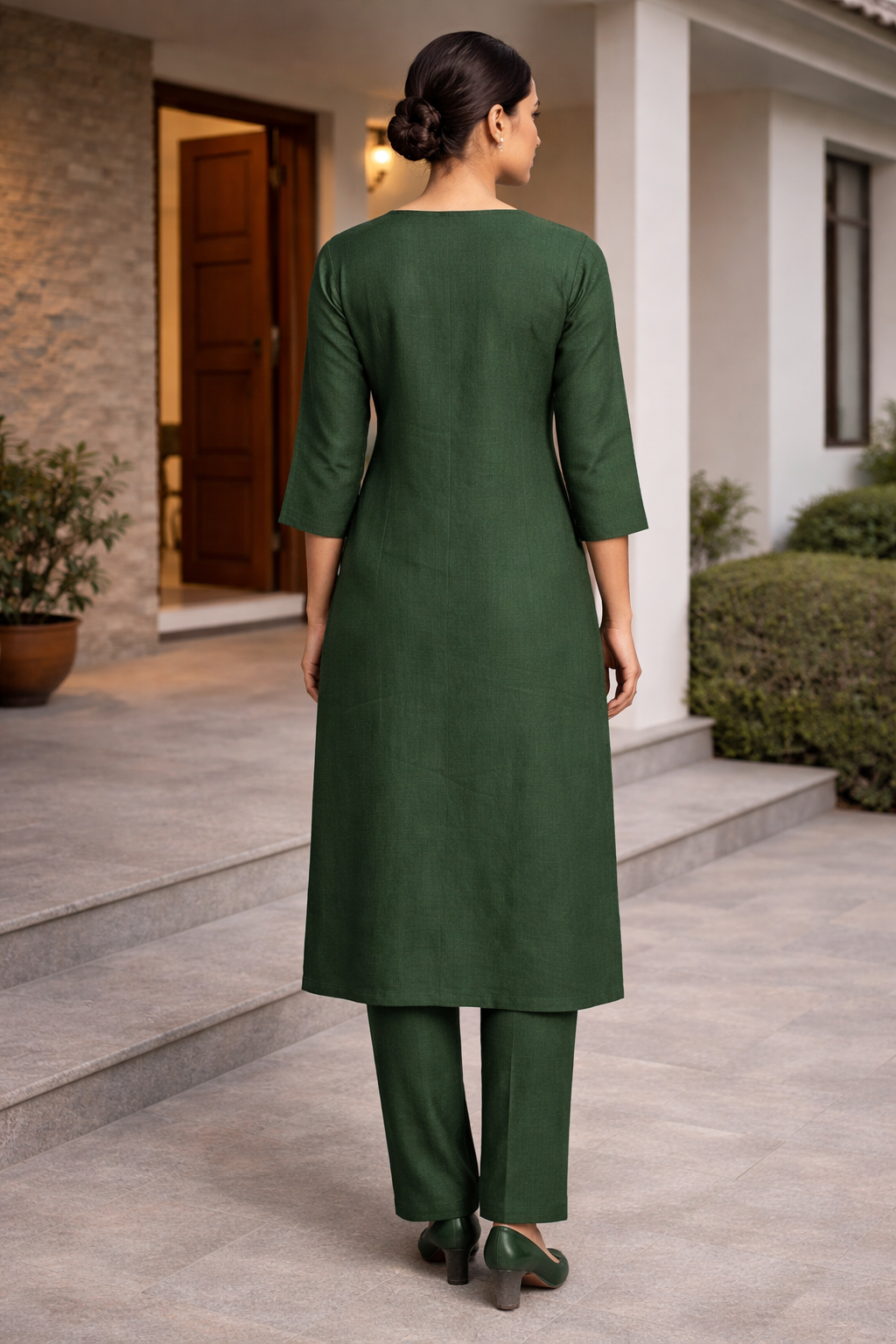 Emerald Green Co-Ord Set for Women – Minimal Plain Work Outfit