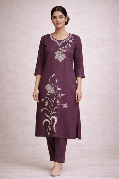 Wine Purple Co-Ord Set for Women – Minimal Plain Work Outfit