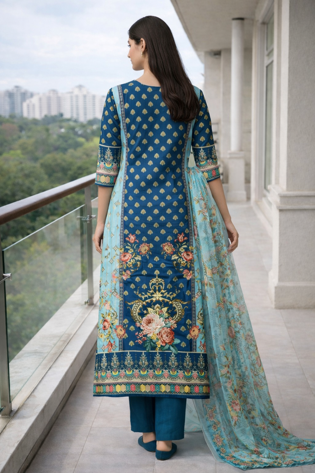 Digital Print Straight Kurti Set for Women with Handwork