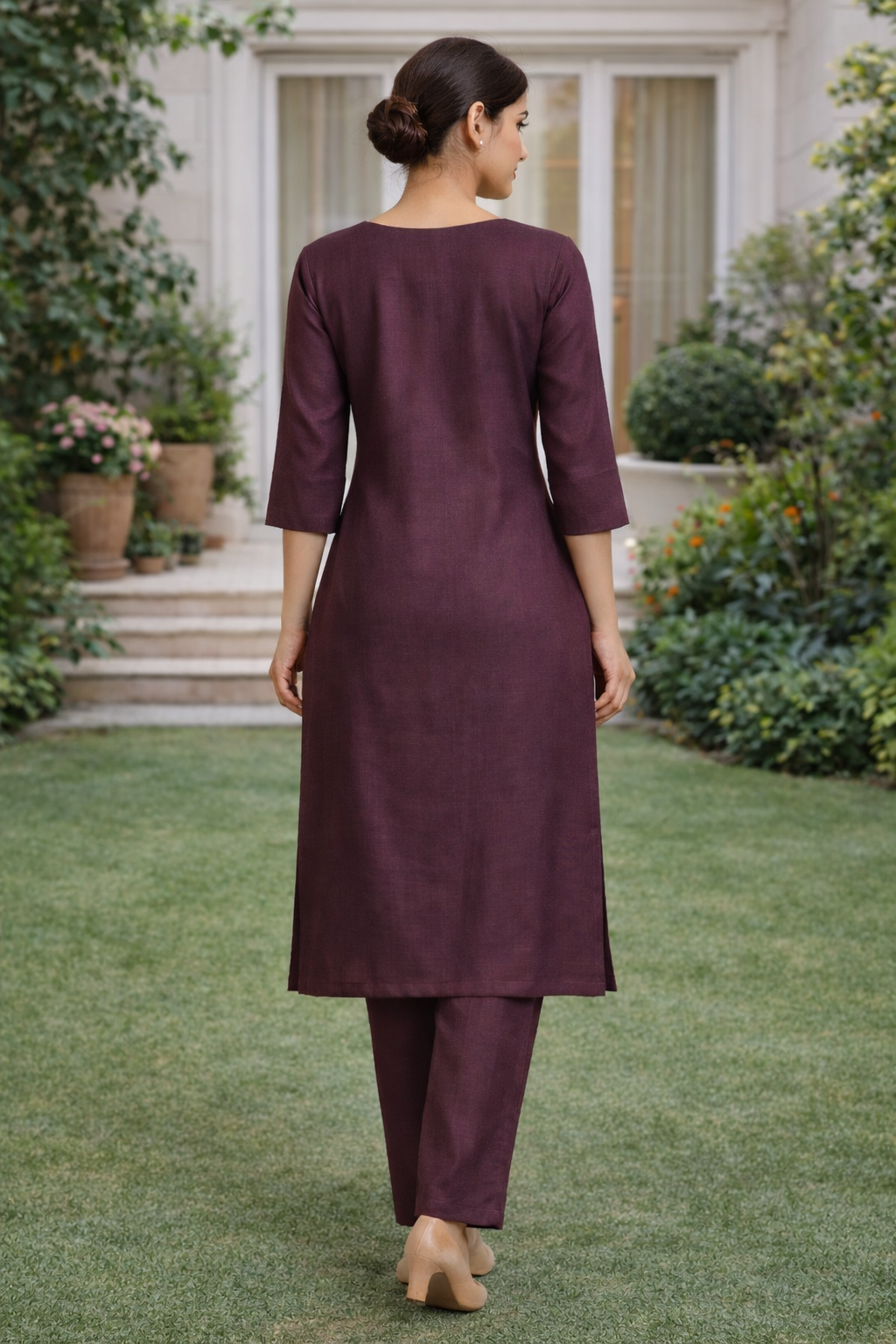 Wine Purple Co-Ord Set for Women – Minimal Plain Work Outfit